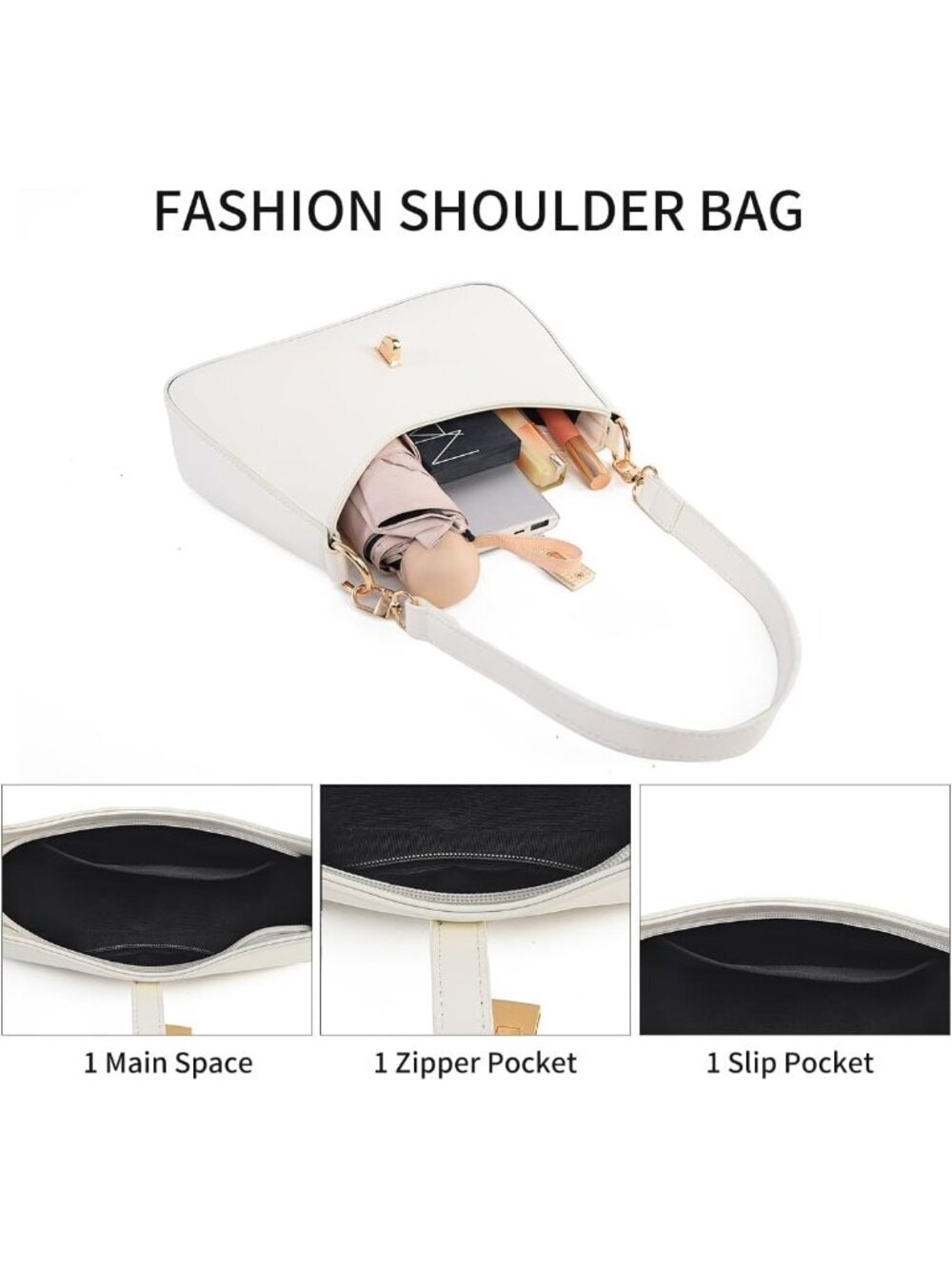 Women's White Premium Vegan Leather Twist Lock Crossbody Shoulder Bag - Picture 4 of 6